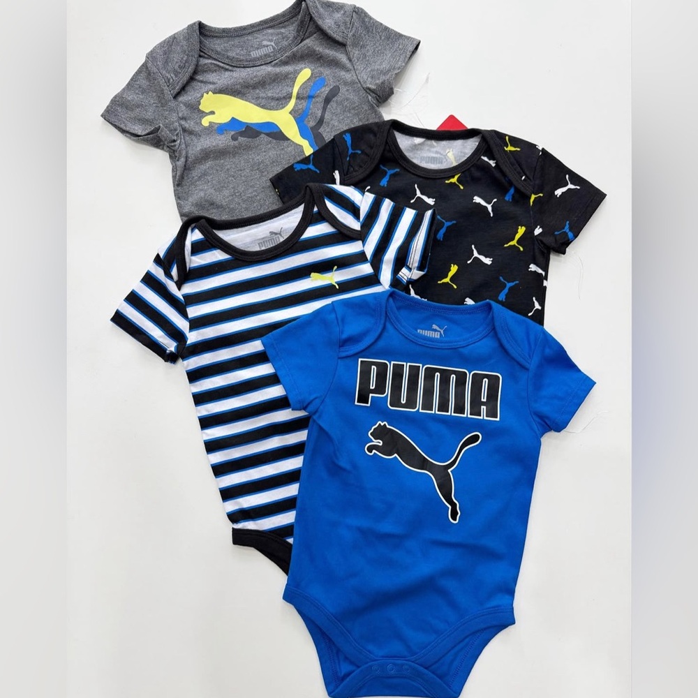 Puma Baby Boy’s Bodysuit Set 4pc 18 months New Blue, Black, Gray NWT athletic